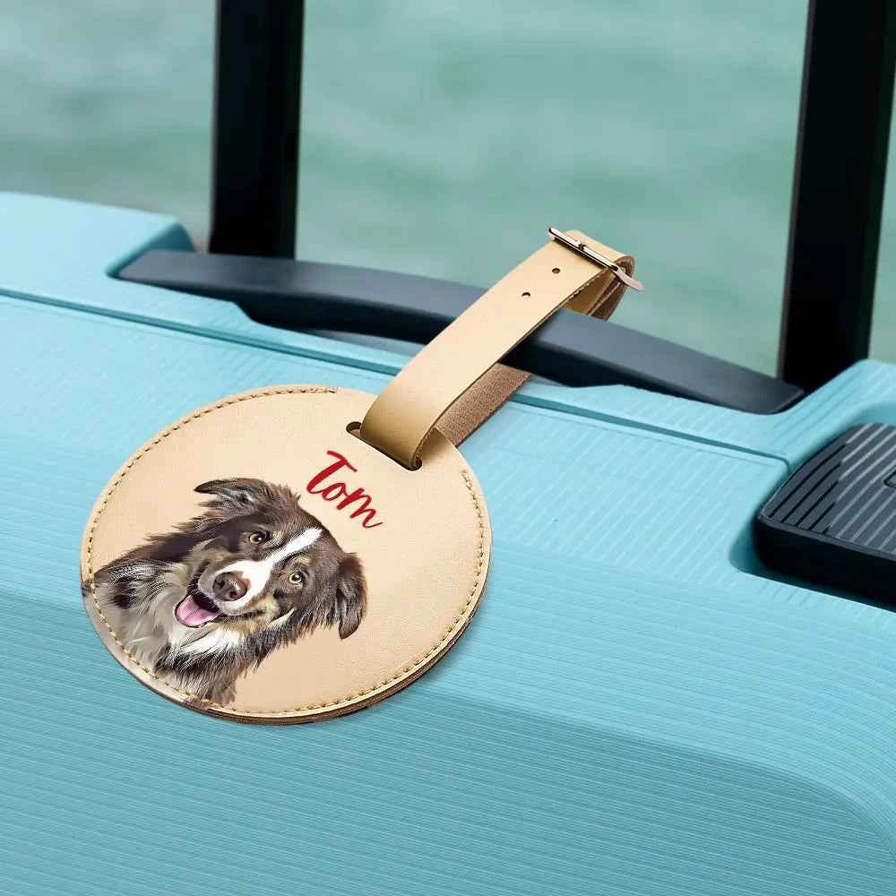 Personalized Pet Portrait Round Luggage Tag with Name Gift for Pet Lover