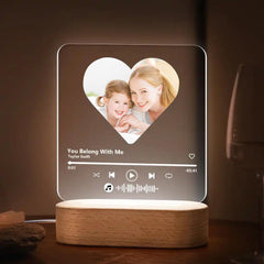 Personalised Music Code Heart Lamp - Custom 7 Colour LED Night Light & Plaque