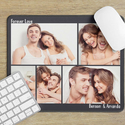 Close-up of a personalised photo gaming mousepad showing vibrant print and a secure non-slip surface.