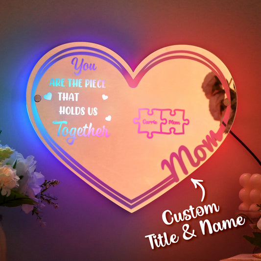 Personalised Mother's Day mirror gift 'You Are the Piece That Holds Us Together' engraved with children's names