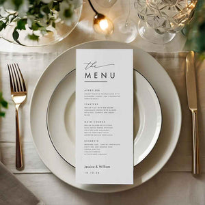 Personalized Minimalist Wedding Menu Card Wedding Dinner Menu