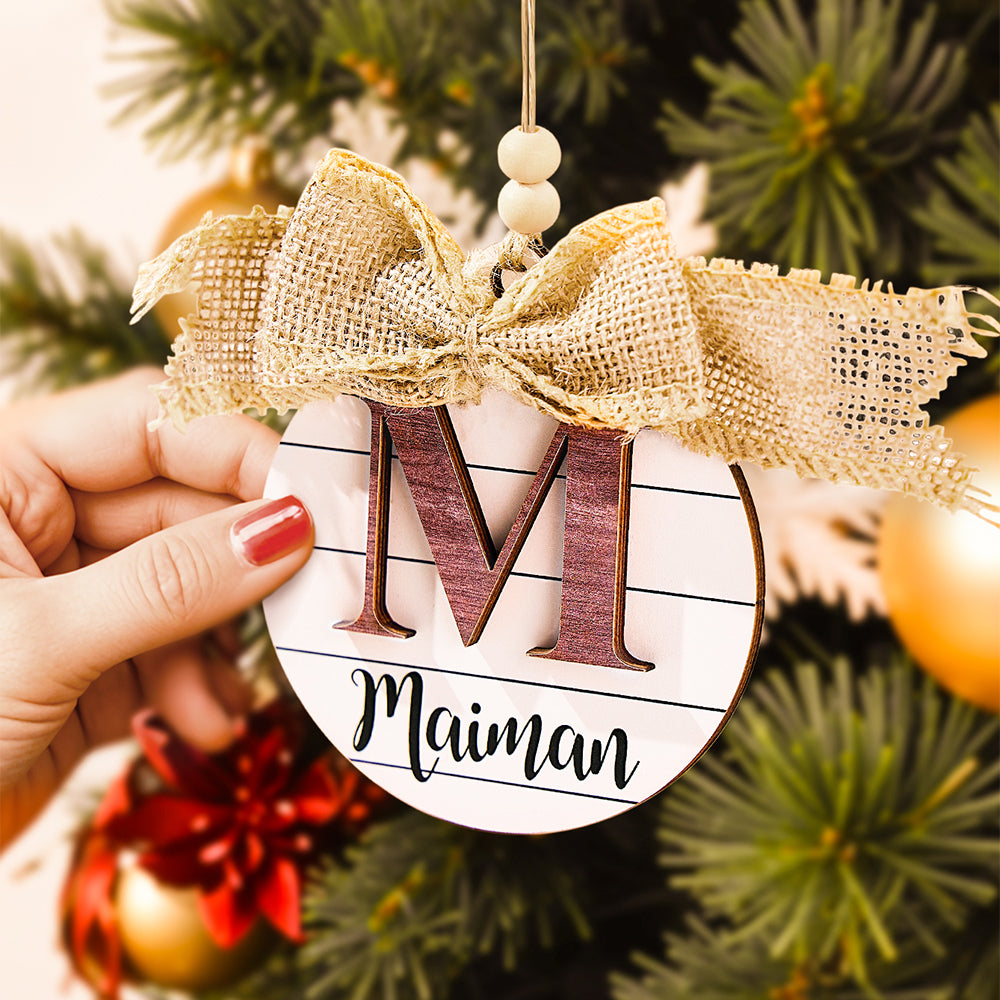 Personalised Family Name Christmas Bauble - Wood Monogram Ornament Gift
