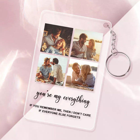 Personalised photo acrylic plaque and matching keyring with four custom photos — personalised keepsake gift for anniversaries and Mother’s Day