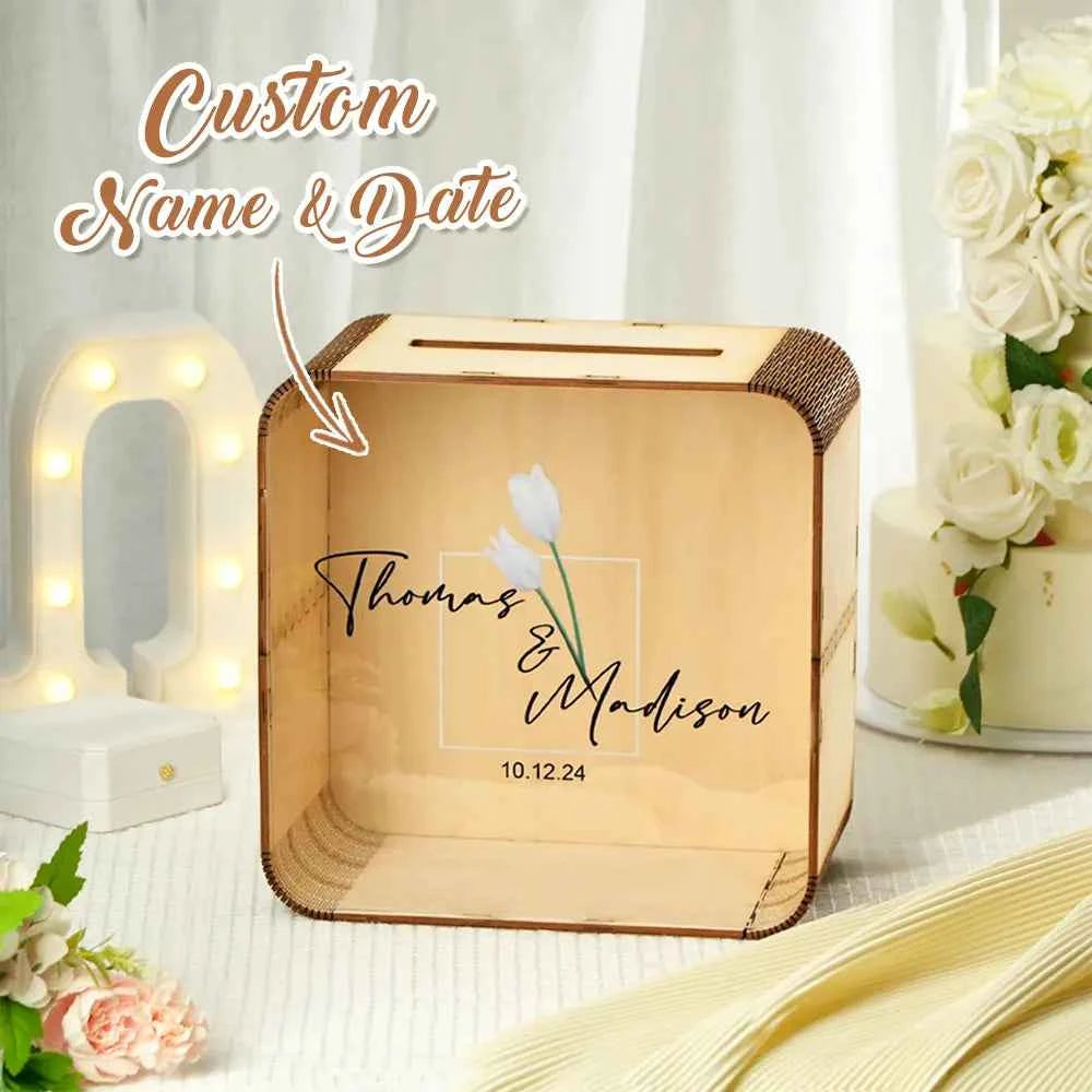 Personalized Wedding Card Box Square Wedding Memory Box Wedding Gift for Couple