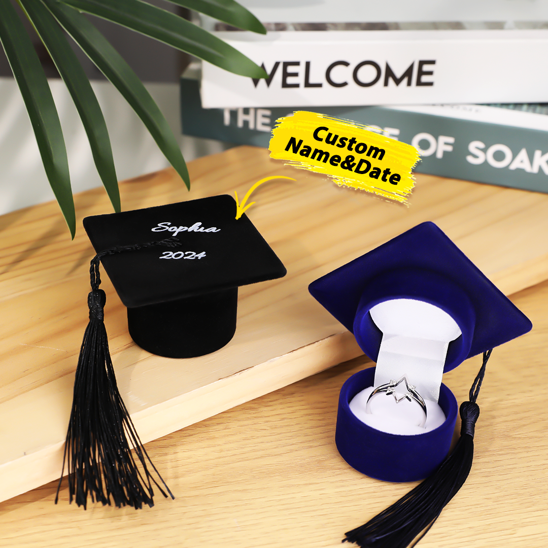 Personalised Graduation Cap Ring Box Class of 2024 - Engraved Graduate Gift