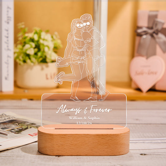 Personalised Line Art Portrait Night Light - Custom Photo Lamp Gift