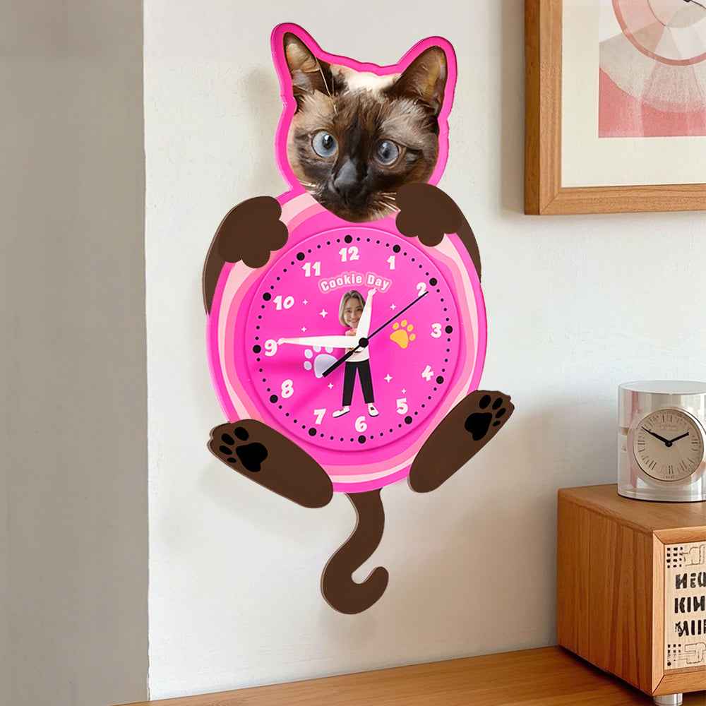 Custom Pet Photo & Owner Face Wall Clock – Personalized Funny Gift for Pet Lovers