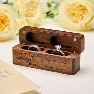 Personalized Rustic Engraved Wood 2 Rings Bearer Box with Date & Name Wedding Proposal Gift for Couple