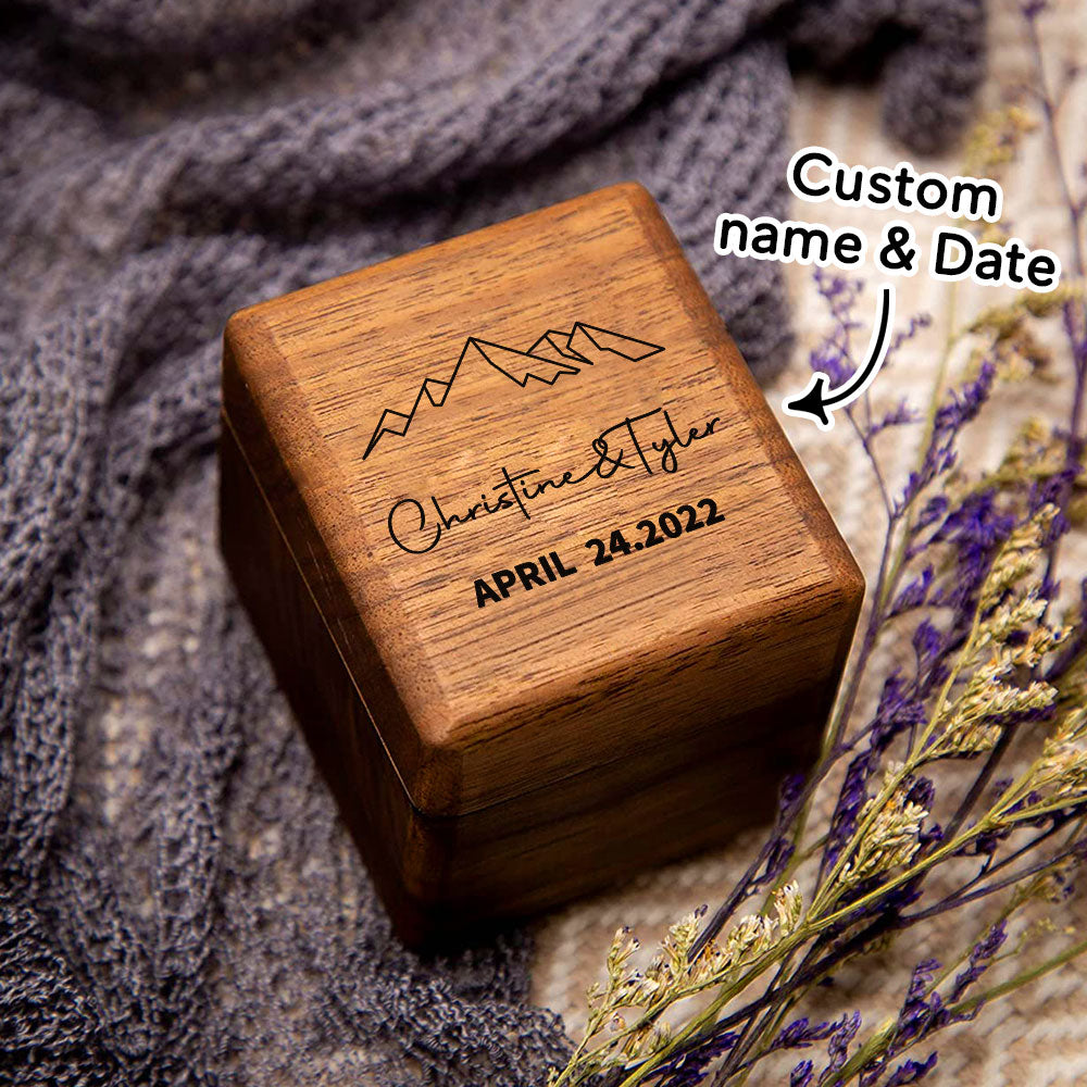 Personalised Triple Slot Wooden Ring Box - Engraved Name & Date
