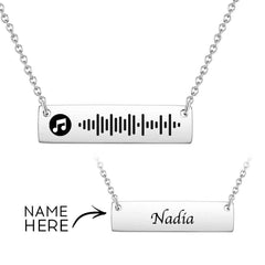 Personalized Bar Necklace Music Code Necklace Engraved Name Stainless Steel Necklace Gift