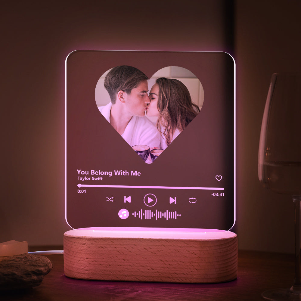 Personalised Music Code Heart Lamp - Custom 7 Colour LED Night Light & Plaque