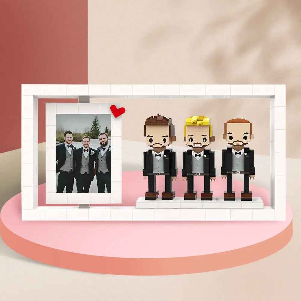 Full Body Customizable 3 People Custom Cute Brick Figures Photo Frame Small Particle Block Creative Wedding Gift for Groomsman