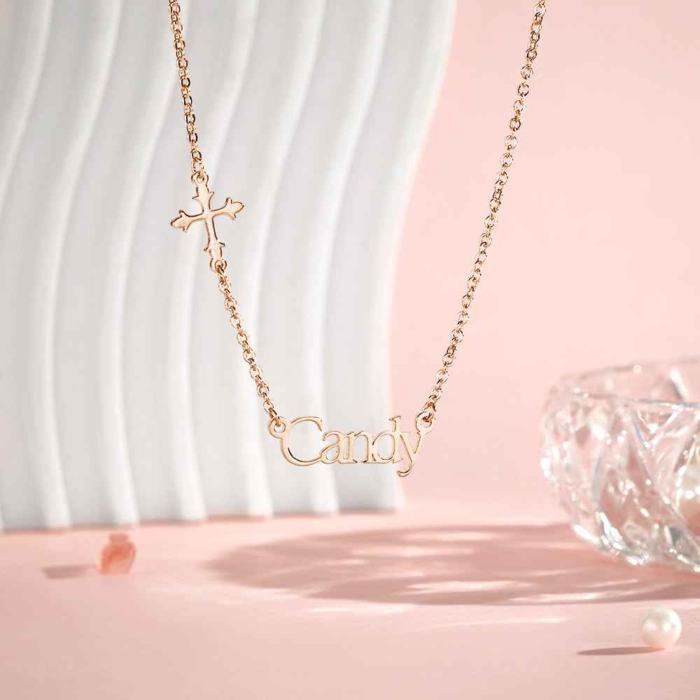 Personalized Name Necklace Cross Religious Jewelry Baptism Birthday Gift for Her