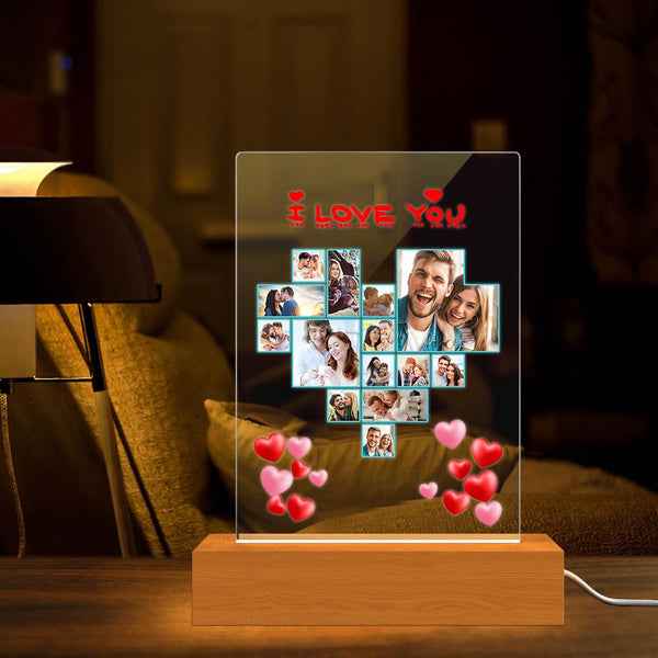 Personalized Photo I Love You Acrylic Plaque Night Light Lamp Gift For Lover