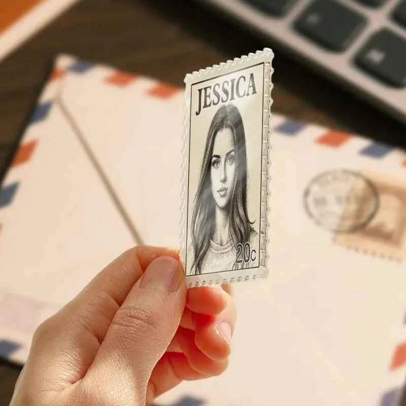 Custom Portrait Vintage Stamp Fridge Magnet Personalized Photo Name Postage Stamp Fridge Magnet Anniversary Gifts