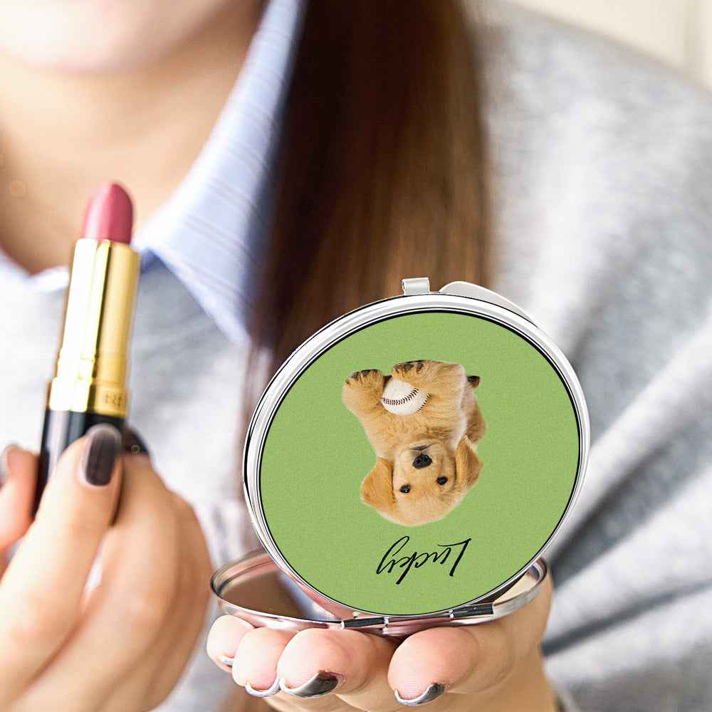 Personalized Pet Portrait Compact Portable Mirror Travel Birthday Gift for Pet Lover