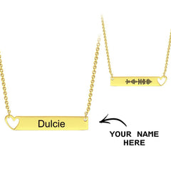 Personalised Engraved Hollow Heart Bar Necklace with Name & Music Code