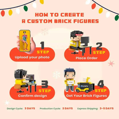 Full Body Customizable 3 People Photo Frame Cute Kids Creative Toy Gift Custom Brick Figures