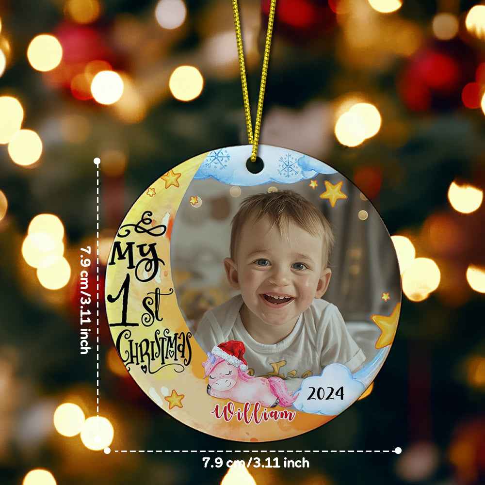 Personalized Baby's First Christmas Ornament with Photo Unicorn Christmas Ornament Gift for Kids