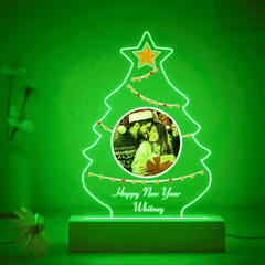 Custom Engraved Christmas Family Tree Photo 3D Night Light - Personalised Acrylic Lamp with 7 Colour Options
