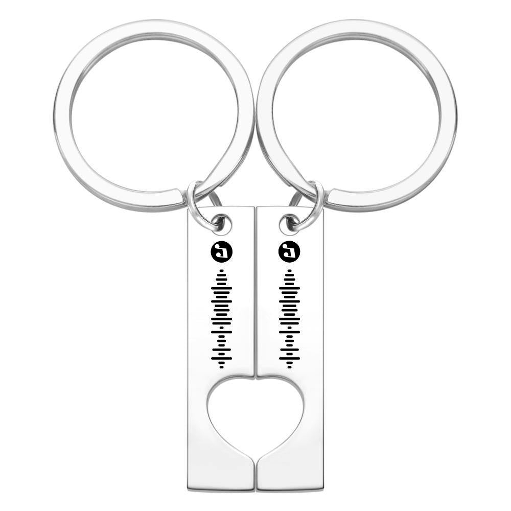 Detailed shot of 3D engraving on personalised Spotify music code stainless steel keychain with tarnish‑resistant finish