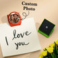 Side view of a personalised photo magnet showing robust metal construction and secure magnet backing for refrigerator display