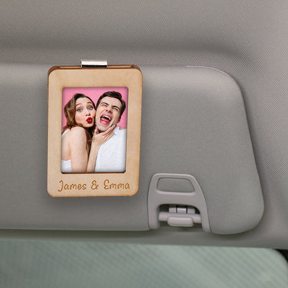 Photo insert displayed in the natural wood frame with magnetic attachment.