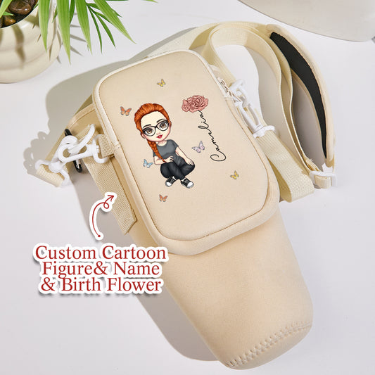 Personalised birth flower tumbler bag for 40oz Stanley Cup – waterproof neoprene carrier with floral customisation, perfect gift for her