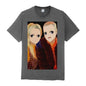 Close-up of personalised anime-effect heat-transfer print and reinforced round neck on men's cotton T-shirt showing vivid, long-lasting colours