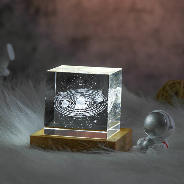 3D Moon Crystal Cube with LED Base | Personalised Night Light Gift