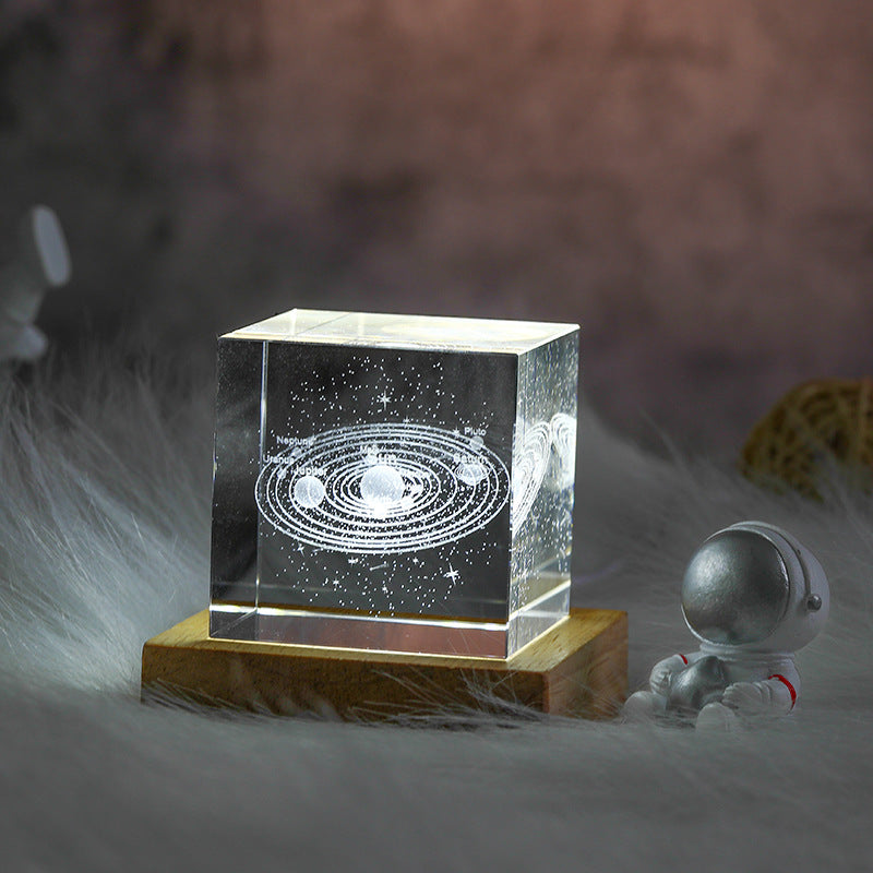 3D Moon Crystal Cube with LED Base | Personalised Night Light Gift