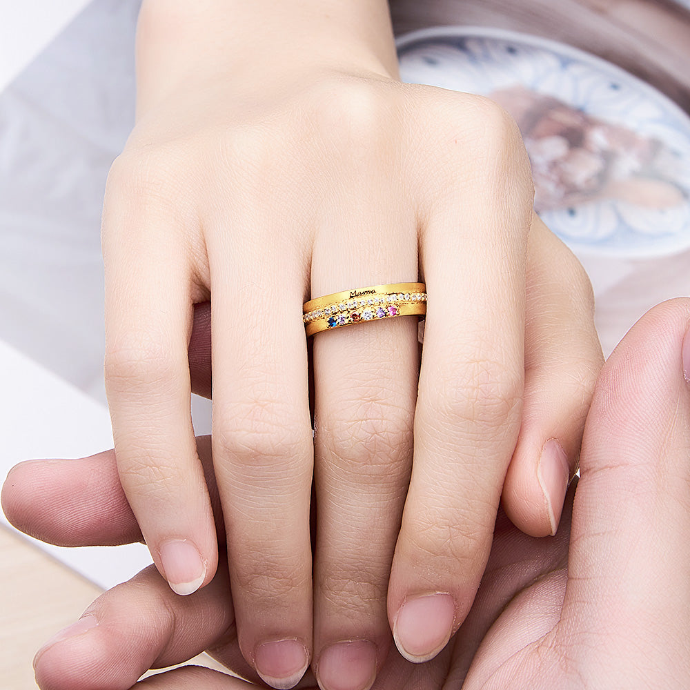 Personalised Birthstone Ring with Engraved Text | Custom Anniversary & Birthday Gift