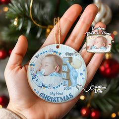 Personalised Baby's First Christmas Photo Ornament - Ceramic Keepsake Gift