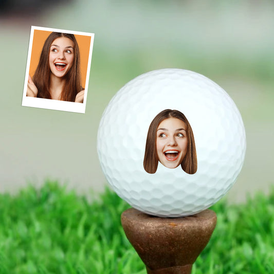 Personalised custom printed white golf ball showing photo and logo — UV print on durable rubber, perfect personalised gift