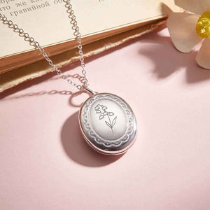 Personalized Birth Flower Locket Necklace with Photo Necklace Jewelry Gift for Her