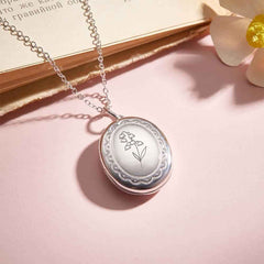 Personalized Birth Flower Locket Necklace with Photo Necklace Jewelry Gift for Her