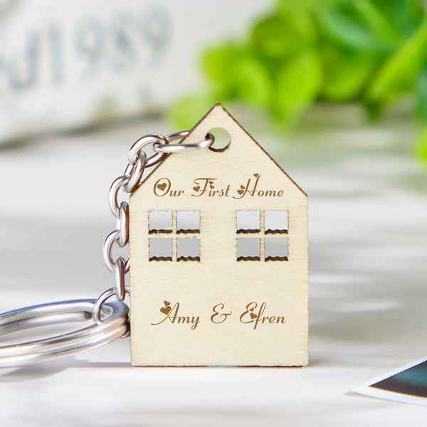 Custom Engraved House Modeling Paired Keychains Housewarming Gifts