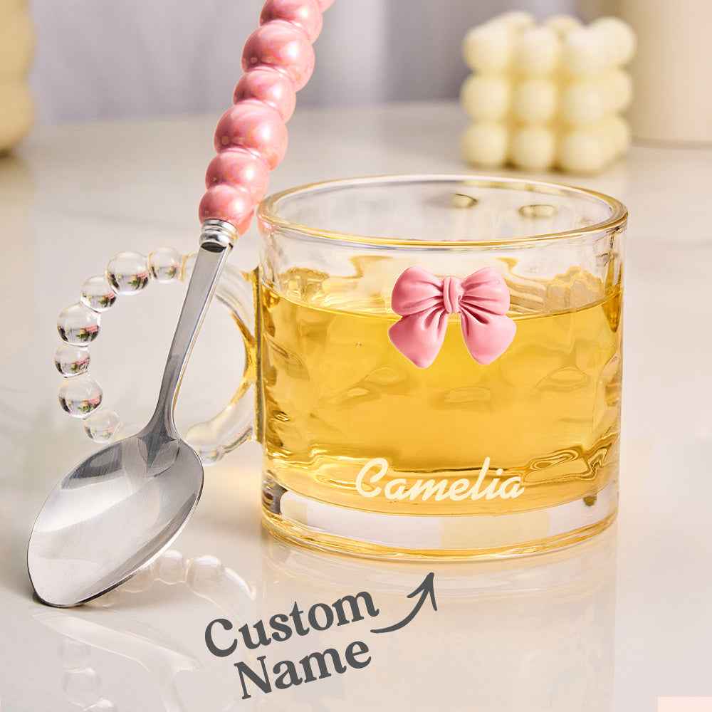 Personalized Coquette Bow Cup with Engraving Name Glass Coffee Cup Gift for Her