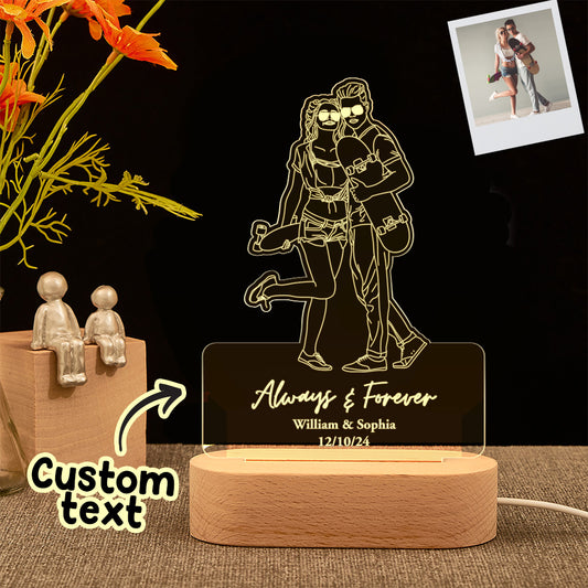 Personalised Line Art Portrait Night Light - Custom Photo Lamp Gift