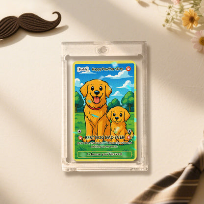 Custom pet card presented as a thoughtful gift for pet parents and children — personalised stainless steel keepsake