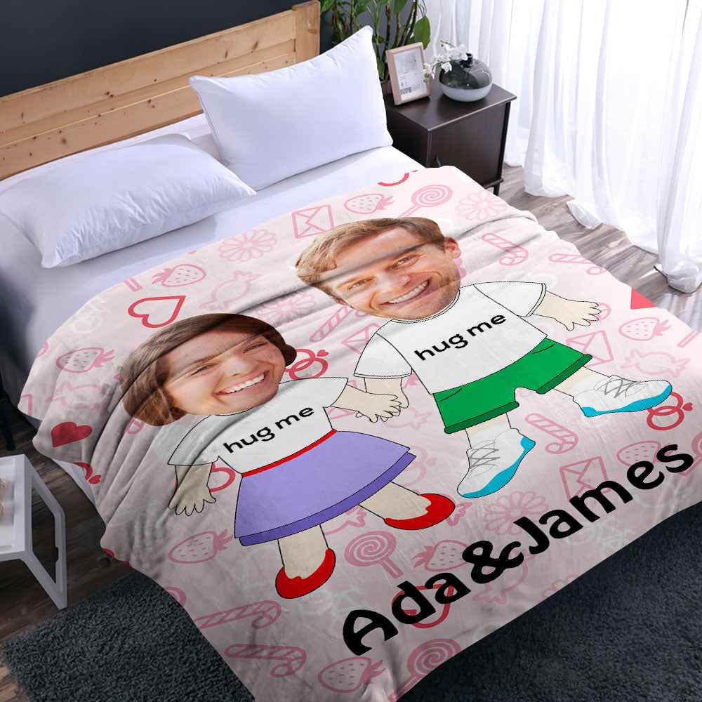 I LOVE U Custom Names Blanket Personalized Face Couple Blanket