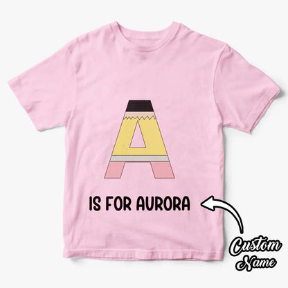 Close view of neckline and stitching on personalised polyester tee — comfortable, machine‑washable back to school shirt for kids