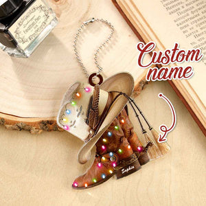 Personalized Cowboy Boots And Hat Car Ornament with Name Rearview Mirror Decoration Gift
