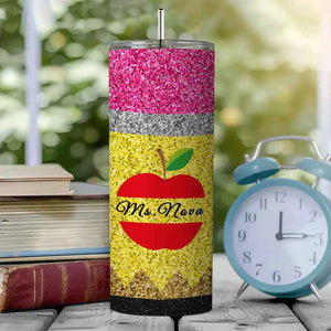 Personalized Glitter Apple 20oz Skinny Tumbler with Straw Back to School Appreciation Gift for Teacher