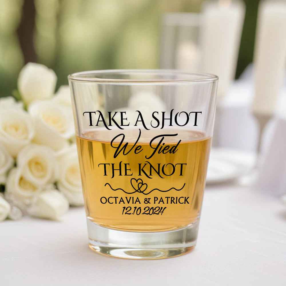 Personalized Take A Shot We Tied the Knot Shot Glasses with Name Set of 2 Bachelor Party Wedding Gift