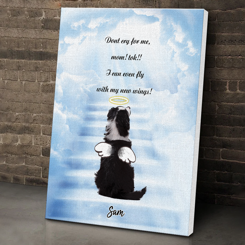 Custom Angel Pet Name Personalized Text DIY Framed Vertical Canvas Painting Memorial gift