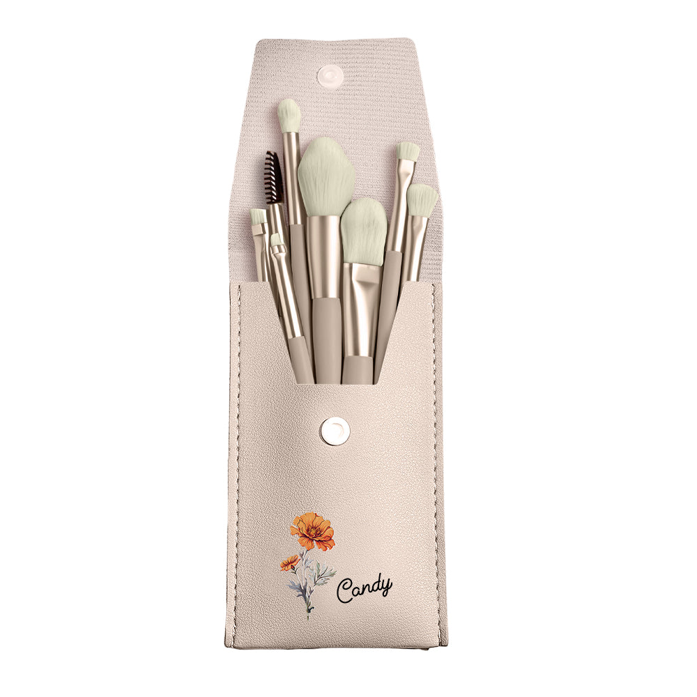 Personalised Engraved Birth Flower Makeup Brush Set | Wedding & Bridesmaid Gift