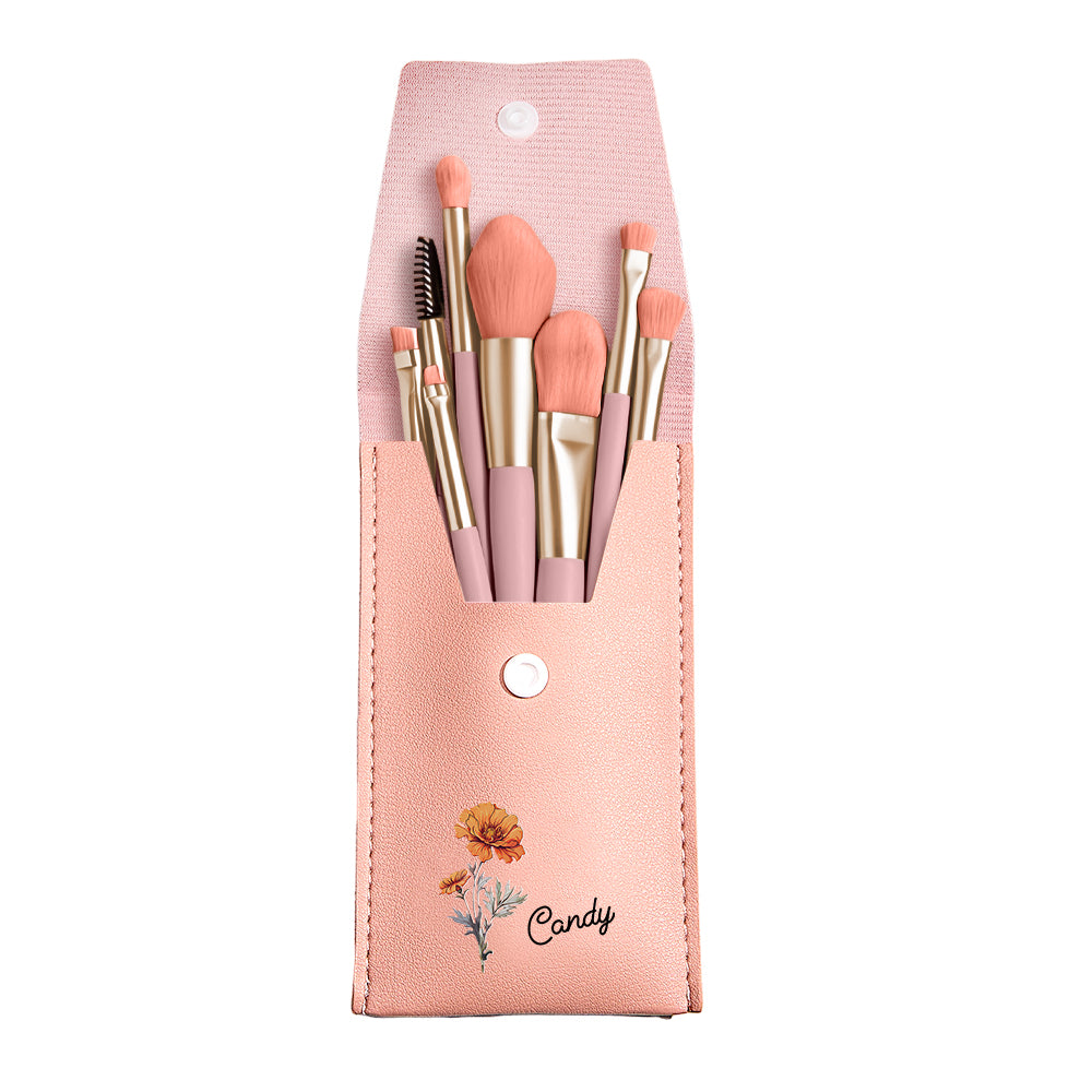 Personalised Engraved Birth Flower Makeup Brush Set | Wedding & Bridesmaid Gift