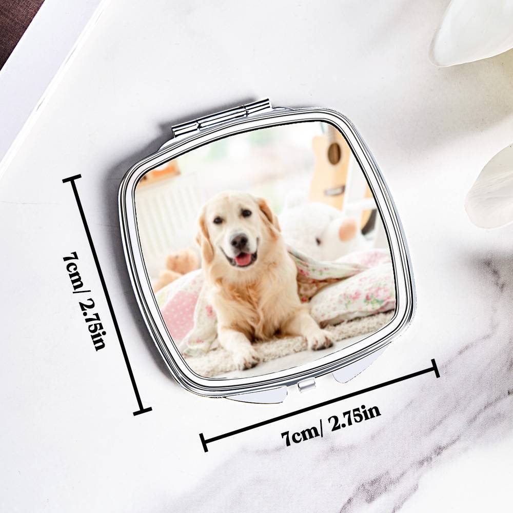 Personalised Photo Compact Mirror - Custom Travel Birthday Gift for Her | Engraved Keepsake