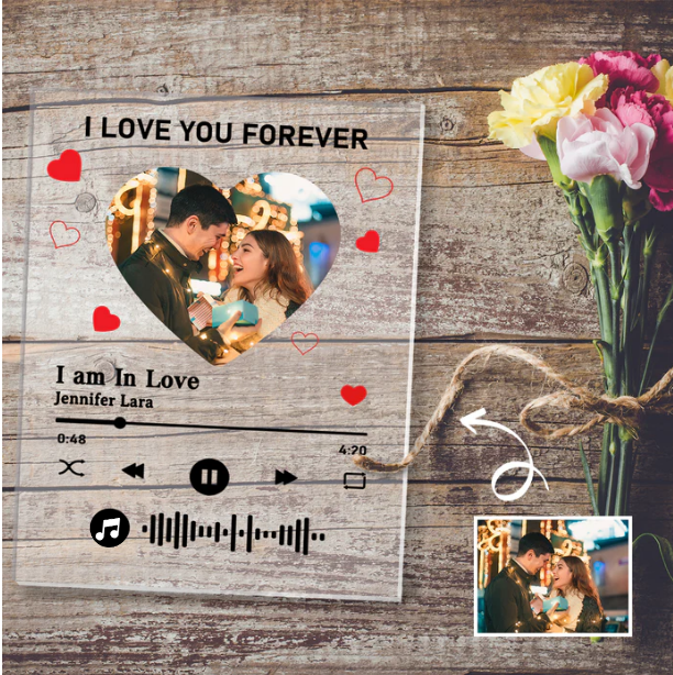 Personalised 'I Am In Love' Music Code Plaque - Custom Acrylic Photo Panel with Scannable Music